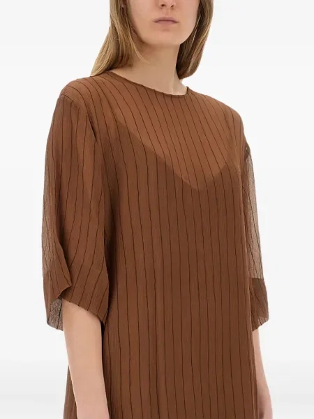 Rochie midi Alysi cu dungi până la genunchi de costum maro