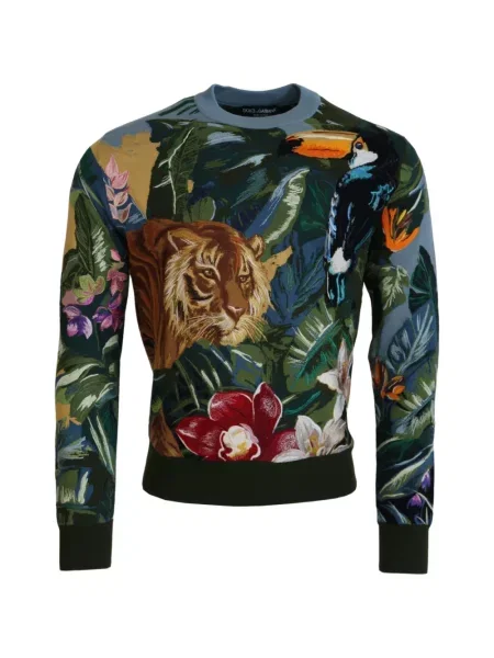 Pulover Dolce & Gabbana cu broderie cu imprimeu tropical albastru