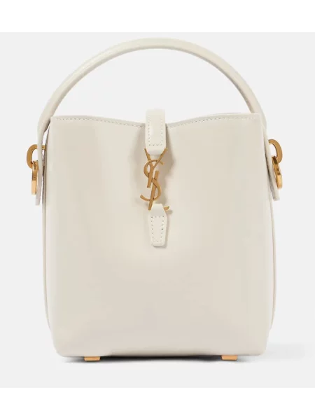 Usnjena bucket torba Saint Laurent bela