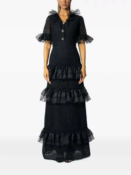 Rochie maxi Miau By Clara Rotescu cu volane negru