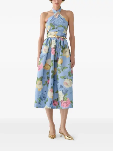 Φλοράλ φόρεμα Carolina Herrera με σχέδιο με halter λαιμόκοψη μπλε