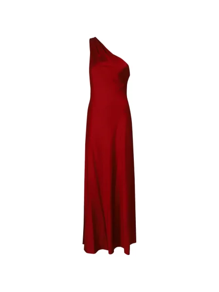 Rochie maxi Lauren Ralph Lauren din satin cu un umăr gol roșu