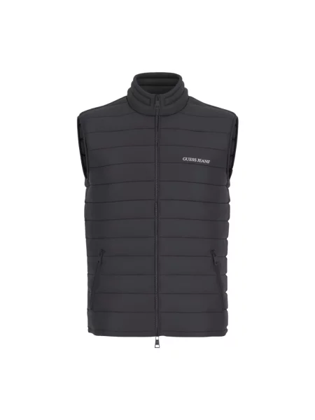 Kamizelka puchowa Guess Jeans elegancka z kapturem czarna