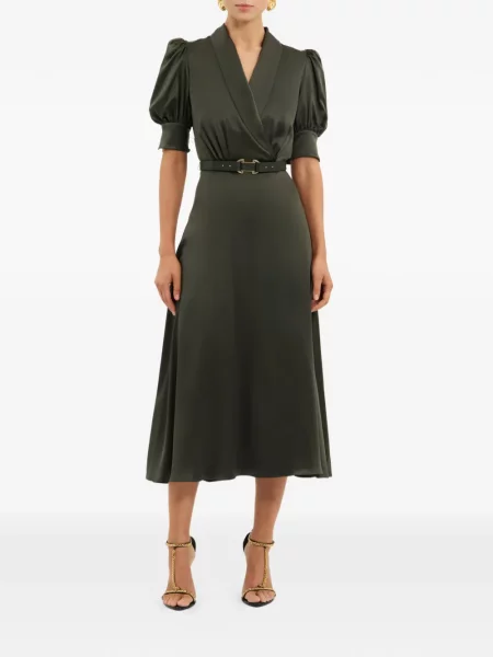 Cu centură rochie midi Rebecca Vallance de mătase verde