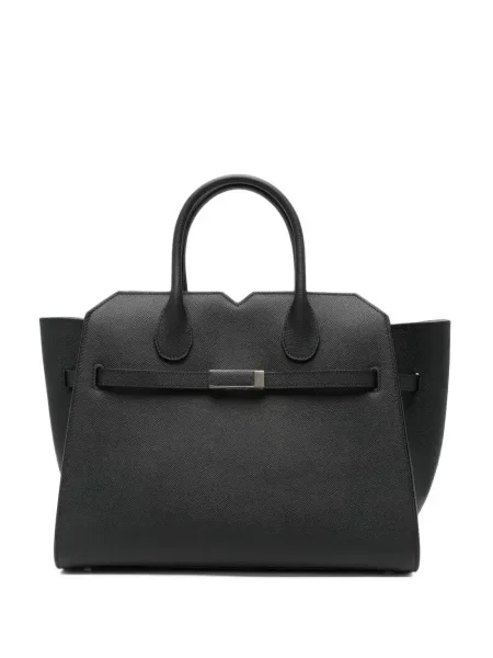Geantă shopper Valextra din piele cu cataramă negru