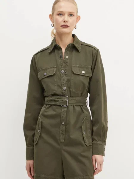 Weekend Max Mara kombinezon jeansowy z kołnierzykiemm zielony