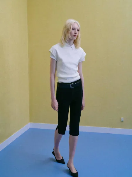 Sweter z dzianiny z krótkim rękawem kremowy / écru Kobieta S MANGO