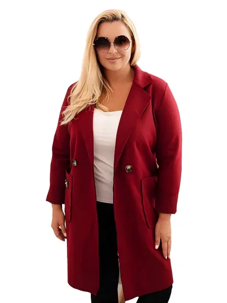 Kesi Włoski Dámsky elegantný kabát Plus Size s golierom a veľkými bordový