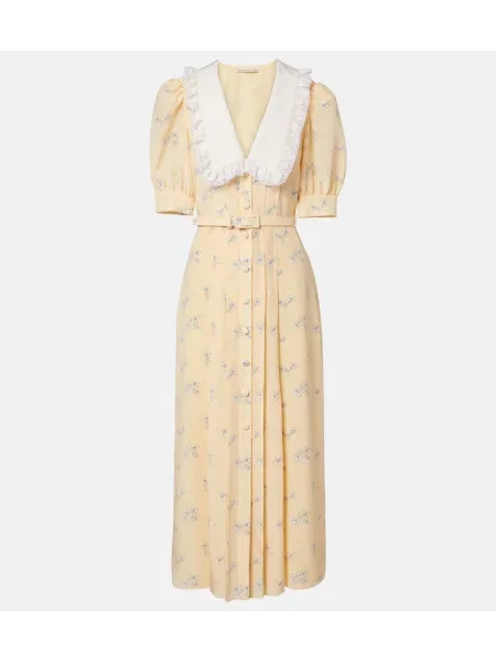 Rochie tip cămașă Alessandra Rich de mătase cu model floral galben