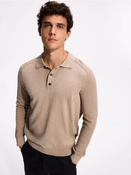Gulerat tricou polo Reserved bej