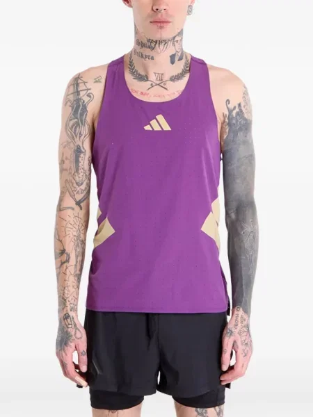 Scurt tricou Adidas alergare cu broderie portocaliu