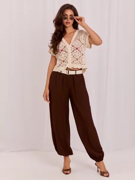 Pantaloni Rue Paris cu dungi maro