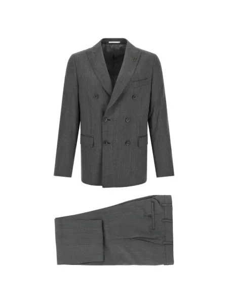 Costum Pal Zileri cu model herringbone cu două rânduri de nasturi gri