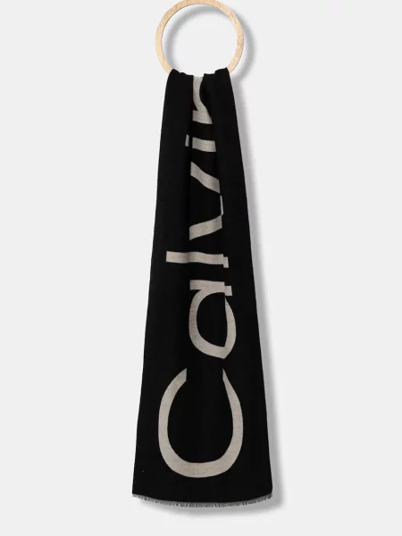 Kratki šal s primjesom vune Calvin Klein s uzorkom crna