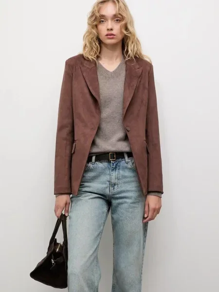 Answear.LAB marynarka jednorzędowa gładka brązowy