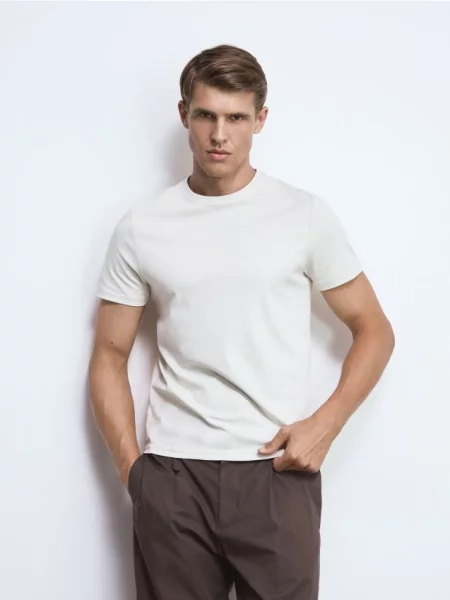 Reserved Tricou regular cu mercerizat crem
