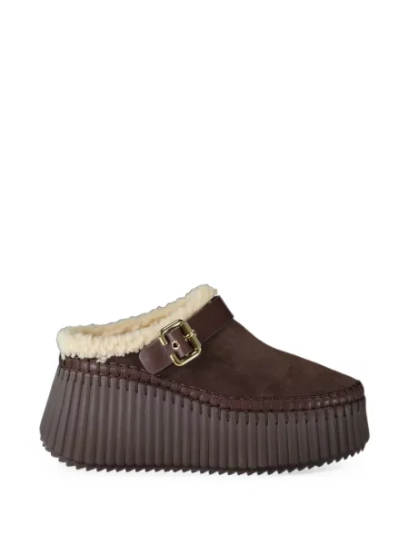 Papuci tip mules Chloé cu pană maro