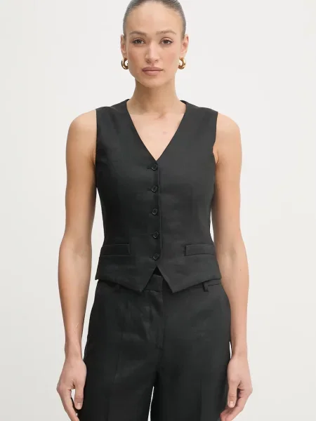 Weekend Max Mara kamizelka jednorzędowa lniana PACE czarna