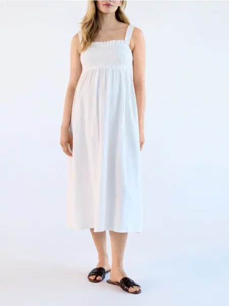 Reserved Rochie midi din muselină crem