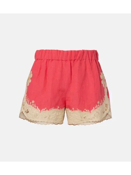 Pantaloni scurți Valentino cu broderie de in roz
