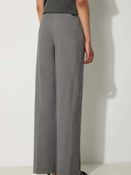 Kenzo pantaloni de lana Cool Wool Wide Pants gri