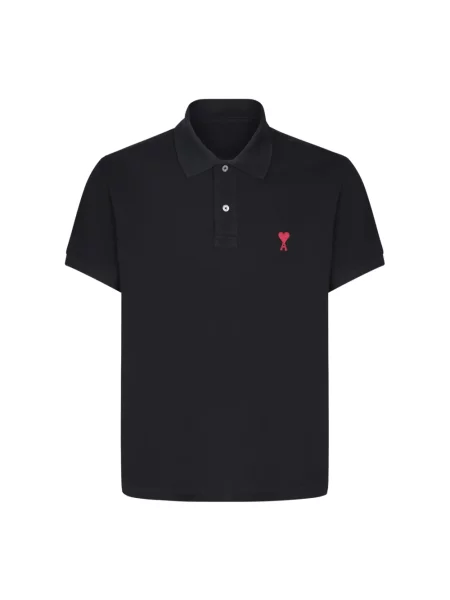 Koszulka polo Ami Paris wełniana czarna