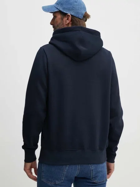 Mikina Tommy Hilfiger tmavomodrá s kapucí s aplikací