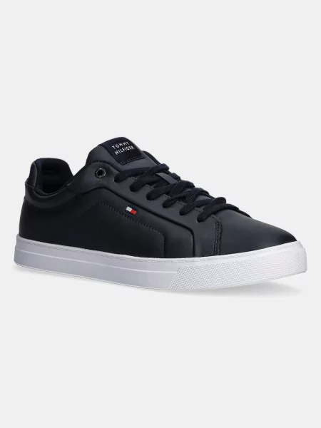 Tommy Hilfiger Usnjene superge ICON COURT LTH FLAG ESS modra