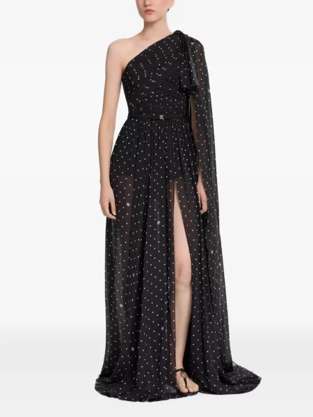 Πουά μάξι φόρεμα Elie Saab με έναν ώμο μαύρο