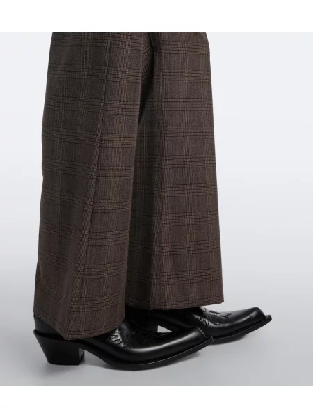 Pantaloni Acne Studios de lână în carouri maro