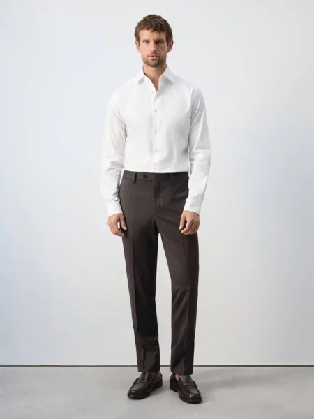 Koszula slim fit z bawełny Mężczyzna S MANGO MAN biały