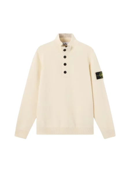 Lniany sweter z golfem Stone Island z kamieniami beżowy