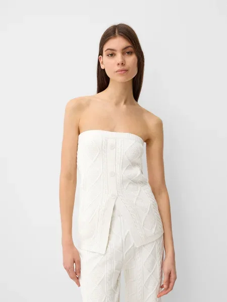 Bershka Top brodat alb