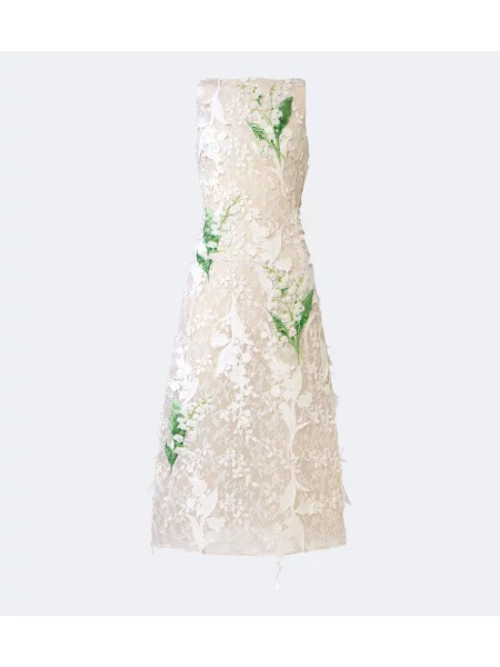 Rochie Leo Lin cu model floral cu aplicații din dantelă alb