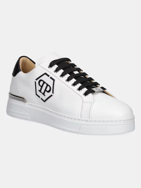 Usnjene superge Philipp Plein Nappa Lo-Top Hexagon 02 bela