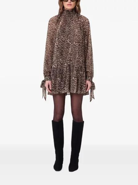 Rochie mini Nicholas cu imagine cu model leopard maro