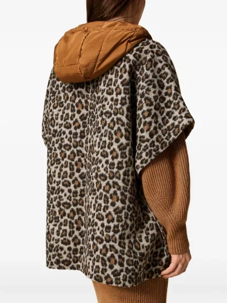 Geacă Twinset cu glugă cu imagine cu model leopard maro