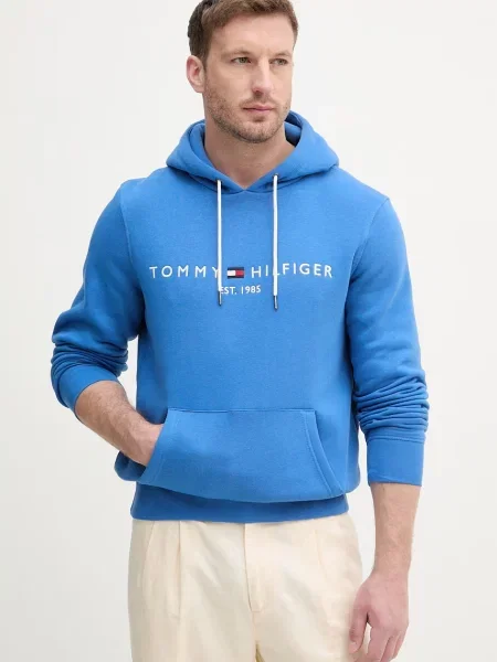 Tommy Hilfiger mikina s kapucňou pánska s bavlnou modrá