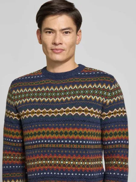 Sweter z żakardową strukturą Barbour granatowy