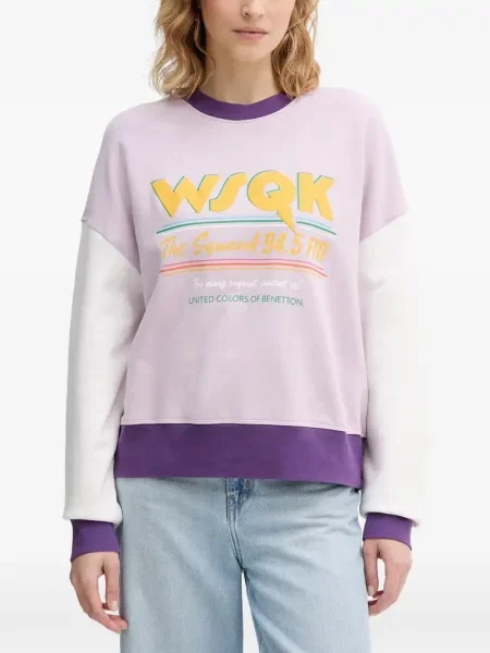 Hanorac crewneck Benetton cu decolteu rotund violet