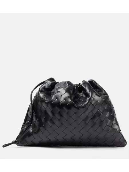 Usnjena pisemska torbica Bottega Veneta črna