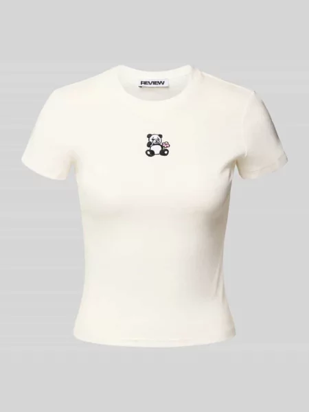 T-shirt z wyhaftowanym motywem i okrągłym dekoltem Review biała