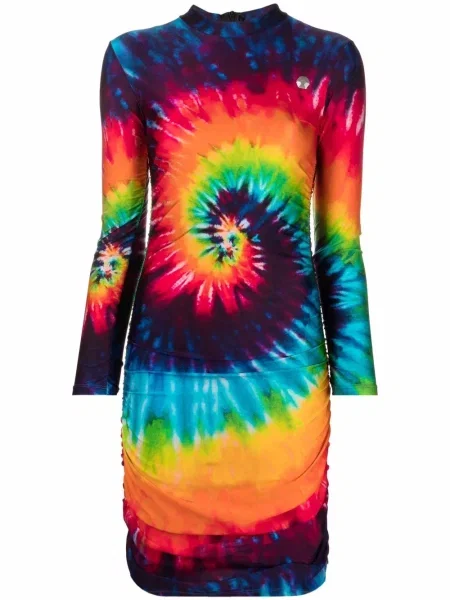 Rochie mini Philipp Plein cu imagine tie dye cu legături violet