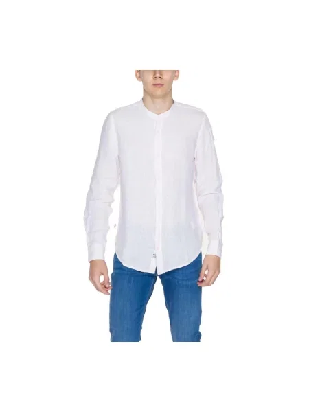 Lniana koszula Blauer z długim rękawem niebieska