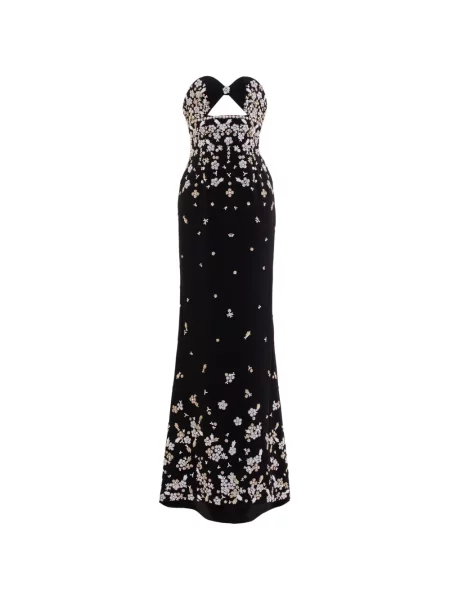Rochie maxi Saiid Kobeisy din crep fără bretele negru