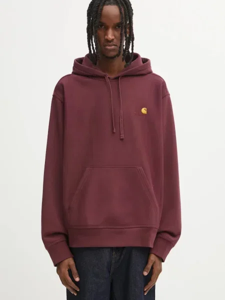 Carhartt WIP bluza Hooded American Script Sweat z kapturem gładka bordowy