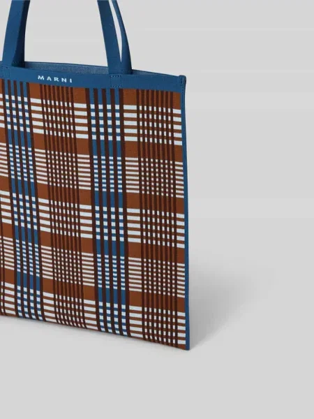 Torba typu tote z szkocką kratą Marni niebieska