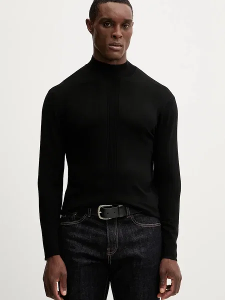 Пуловер Armani Exchange мъжки от лека материя с ниско поло черно