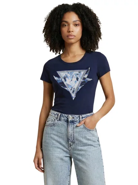 Koszulka Guess z nadrukiem niebieska