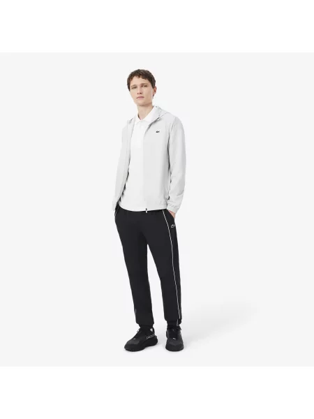 Lacoste Wodoodporne Spodnie Sportowe Z Lamówką Czarno-Białe Czarny białe